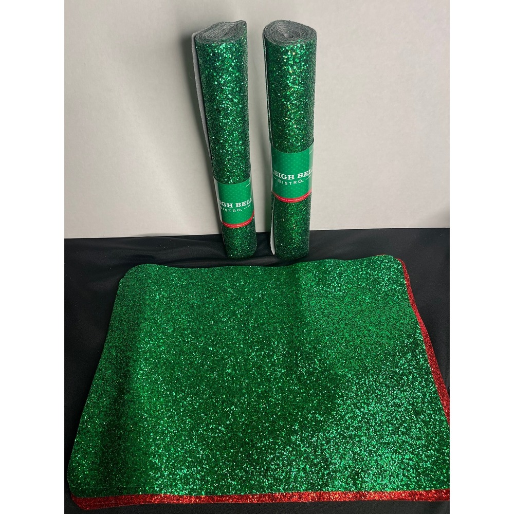 Sleigh Belle Bistro Glitter Table Runner + Mats - 72x13" Holiday Christmas Party
